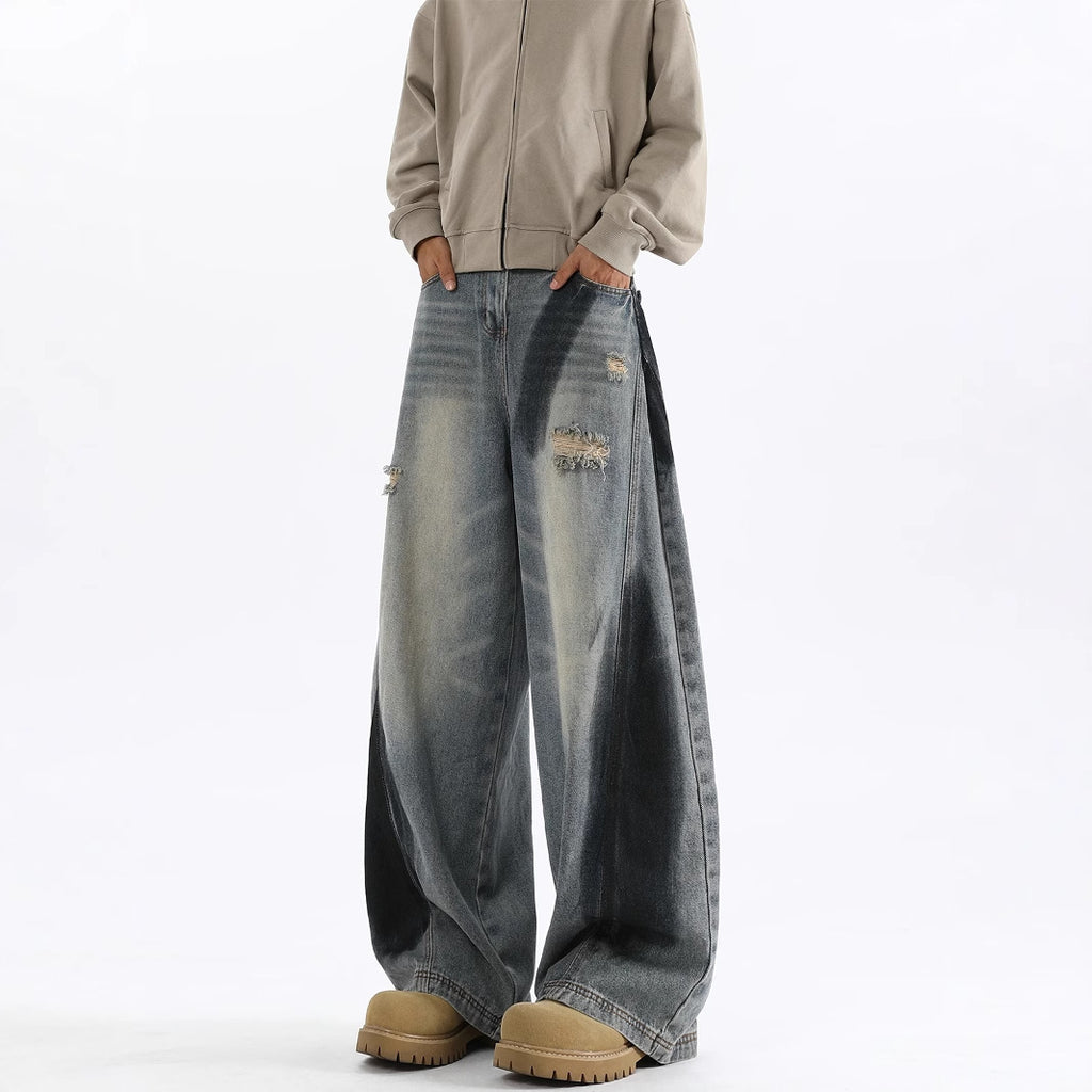 Men's American-style Splash-ink Ripped Machete Jeans - D&A