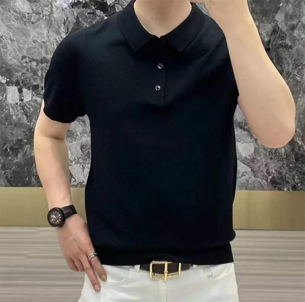 Polo Collar Polo Shirt Knitted Short Sleeve K07 Black - D&A