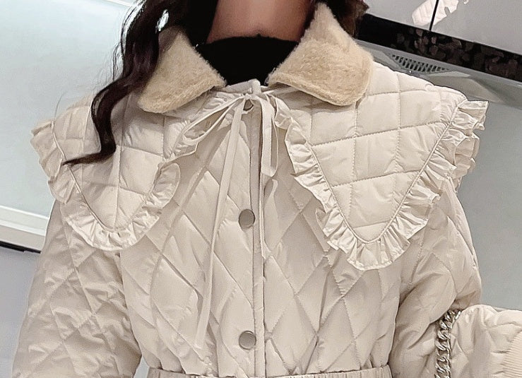 Large Lapel Warm Padded Jacket With Fleece Thick Coat Waist - D&A
