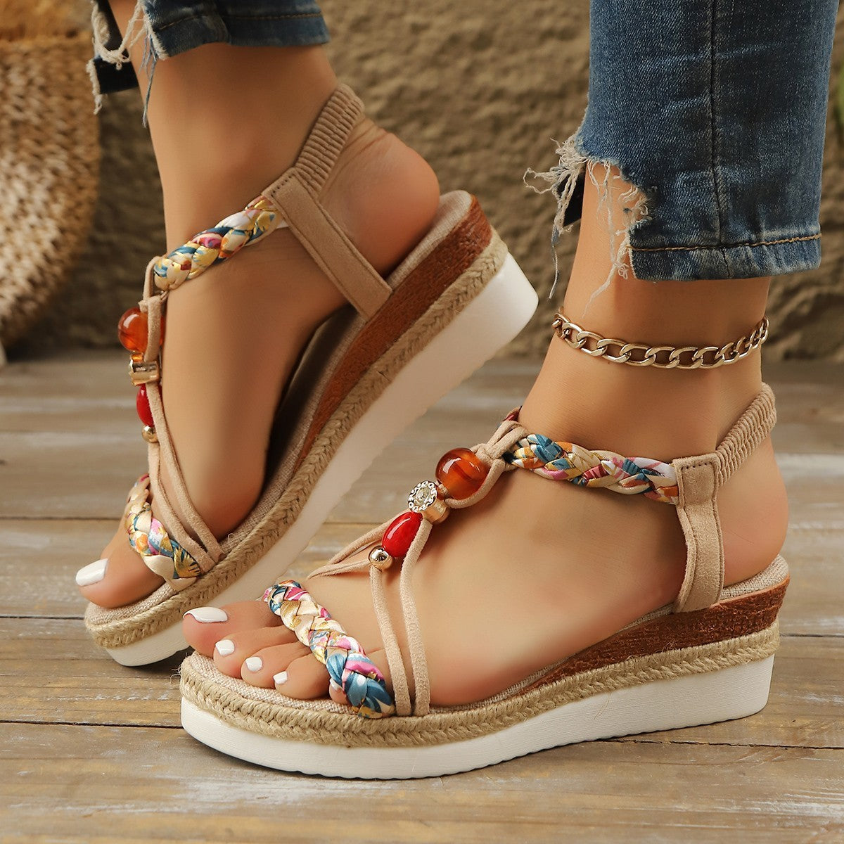 Rhinestone Beaded Wedge Fashion High Heels Platform Women - D&A