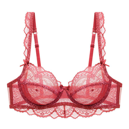 Transparent Lace Bra Ultra-thin Plus Size Bra Brick red - D&A
