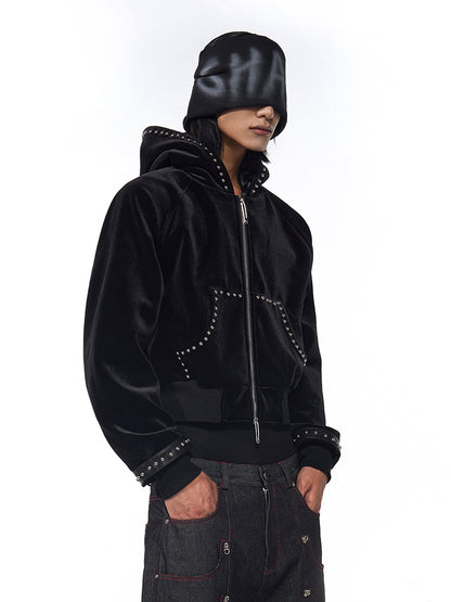 Gold Velvet Short Type Hooded Jacket - D&A
