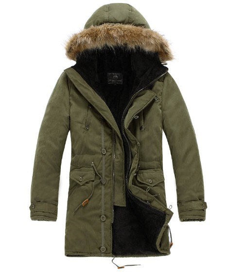 Men's Warm Overcoat Winter Coat Parka Cotton Jackets Green - D&A