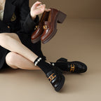 Sheepskin Preppy Style Metal Buckle High Heel Loafers Women - D&A