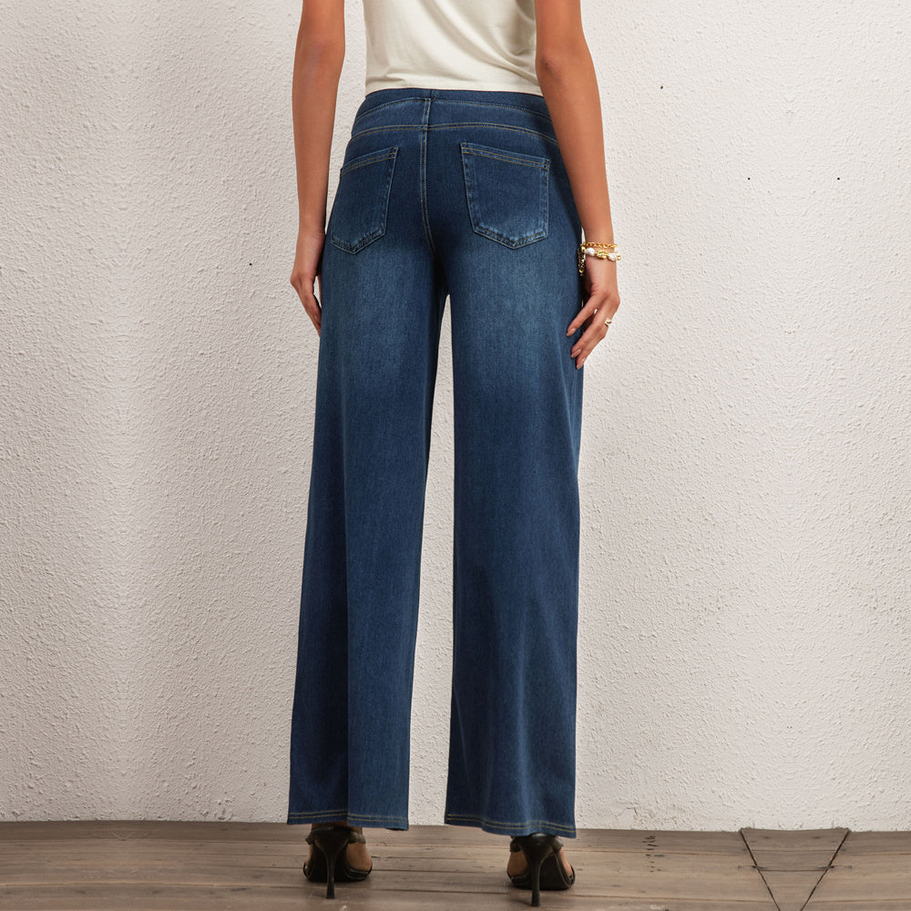 Shascullfites Women's Light Blue Wide Leg Stretch Jeans Flare Pants Denim Straight Trousers Sexy Fit Casual Jeans Women - D&A
