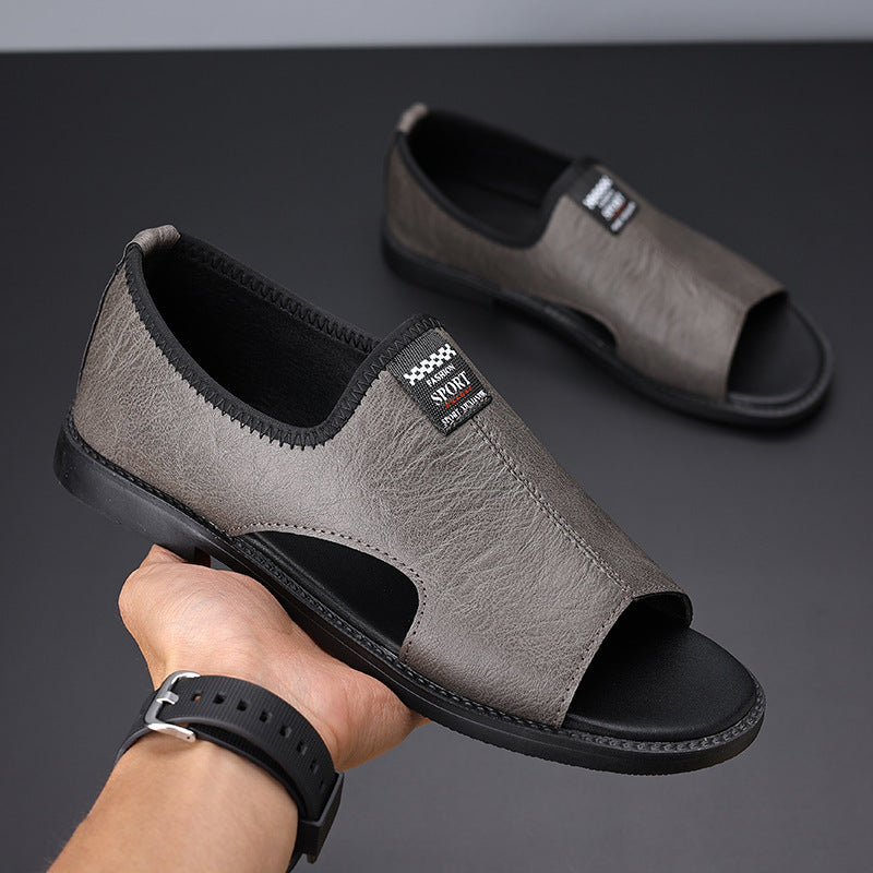 Roman Casual Sandals Soft Leather Non-slip Men Gray - D&A