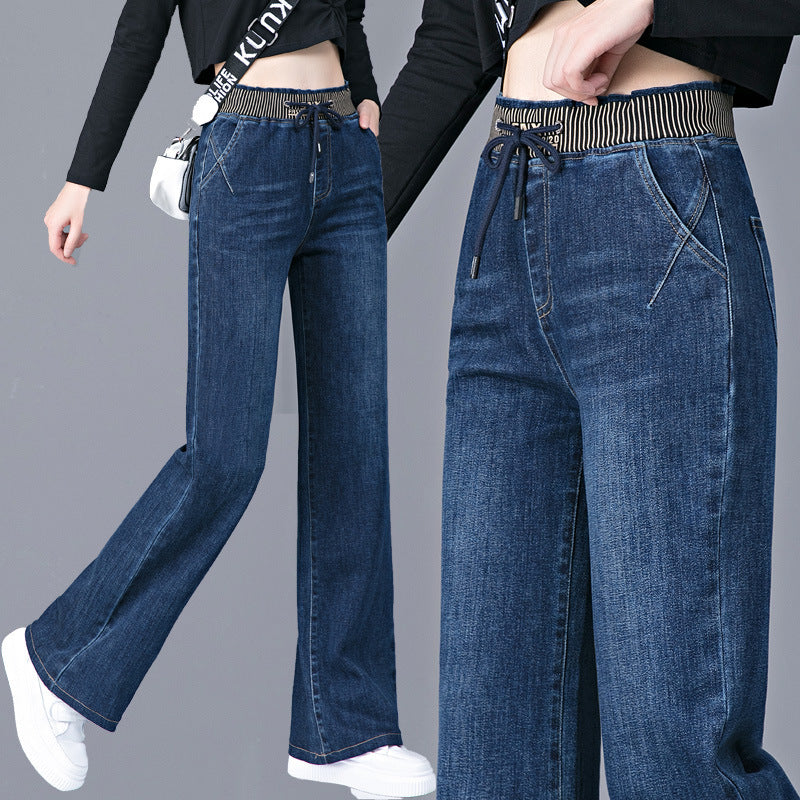 Plus Size High Waist Straight Drooping Pants Jeans Mop Pants Bell-bottom Pants - D&A