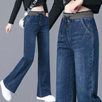 Plus Size High Waist Straight Drooping Pants Jeans Mop Pants Bell-bottom Pants - D&A