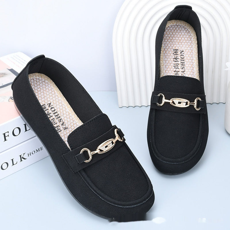 Gommino Women's Solid Color Casual Shoes Soft Bottom P39 Black - D&A