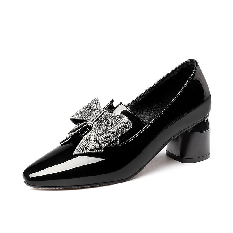 Rhinestone Bow High Heel Women's Shoes Black - D&A
