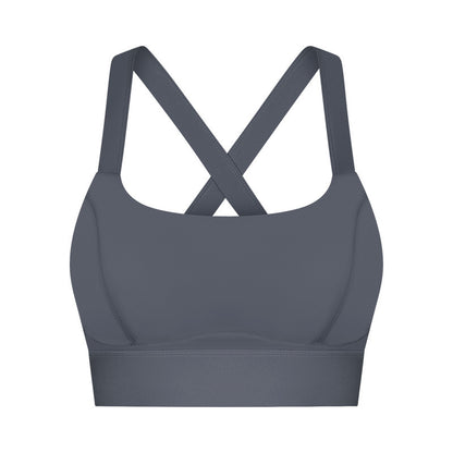 Nude Feel High Elastic Breast Holding Sports Bra Bra Thick Smoky Gray - D&A