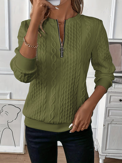 Short Women's Clothing With Zipper Sweater Long Sleeve Olive Green - D&A