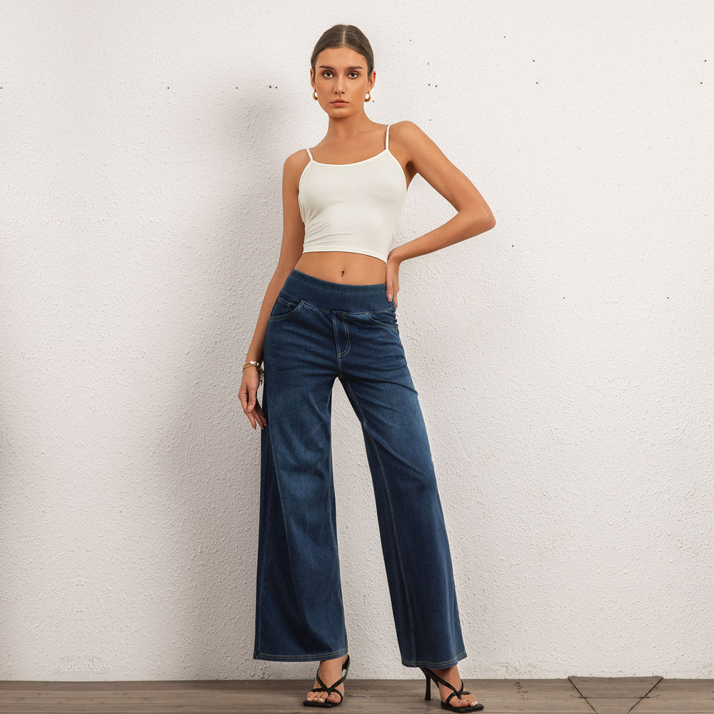 Shascullfites Women's Light Blue Wide Leg Stretch Jeans Flare Pants Denim Straight Trousers Sexy Fit Casual Jeans Women - D&A