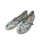 Women's Shoes Green Flower Embroidered Mesh Cloth Ballerina Flats New Guo Feng - D&A