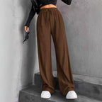 New Women's Elastic Waist Pinstripe Road Straight Wide Leg - D&A