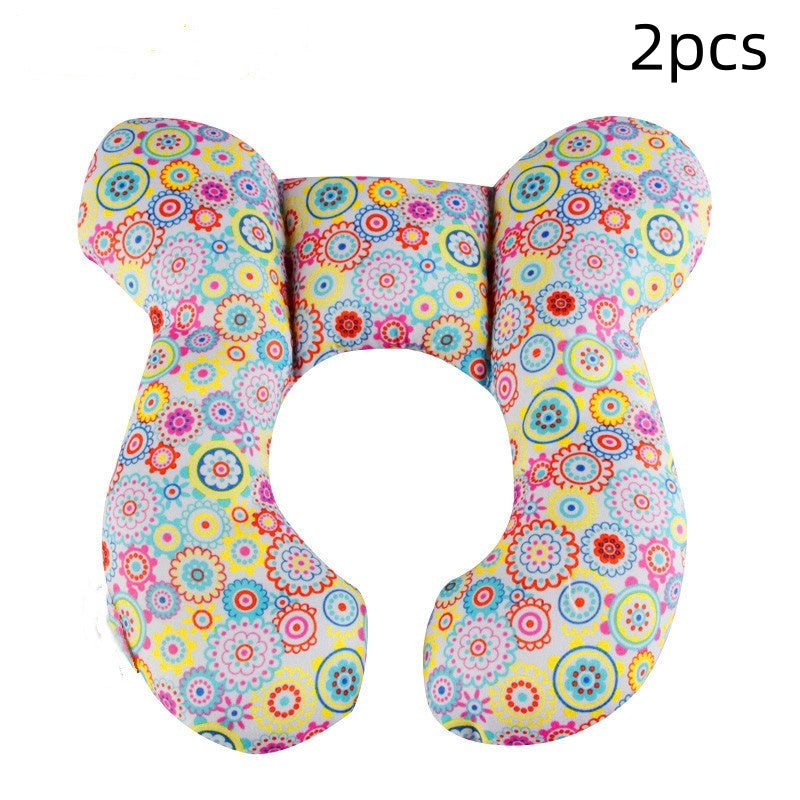 Infant Pillow Baby Bed U-Shaped Safety Seat Neck Guard Fixed Stereotyped Stroller Pillow Flower 2pcs OPP - D&A