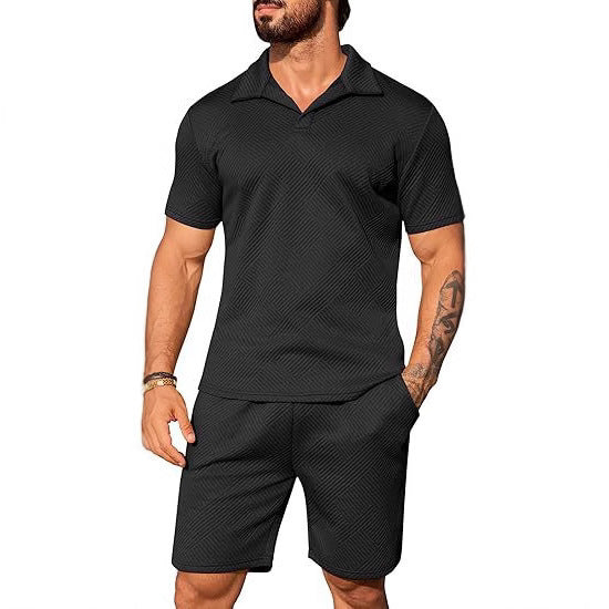 Men's Casual Solid Color Polo Short Oversleeves - D&A