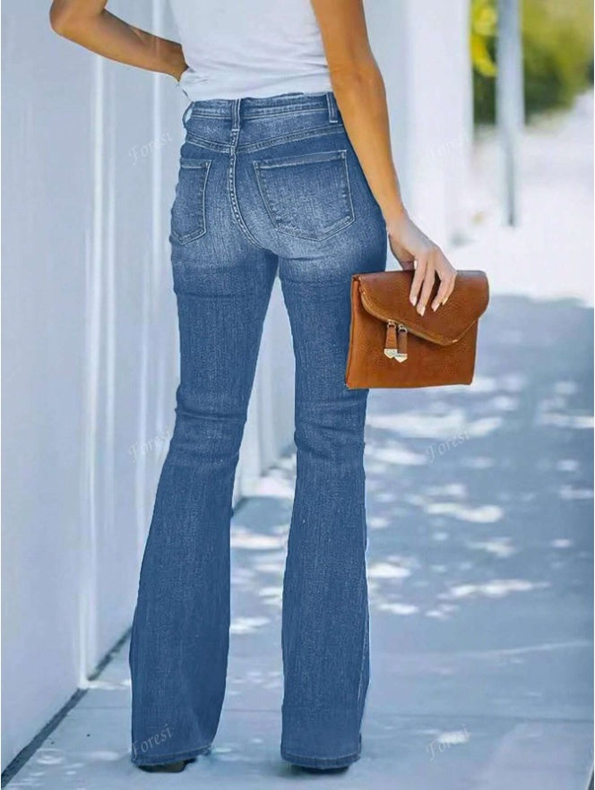 Women's Casual Personalized Multi-Button Slim Fit Flare Jeans - D&A