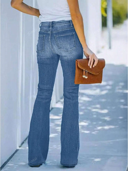 Women's Casual Personalized Multi-Button Slim Fit Flare Jeans - D&A