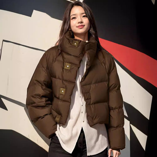 Coffee Color Cotton-padded Clothes Short Cotton Coat - D&A