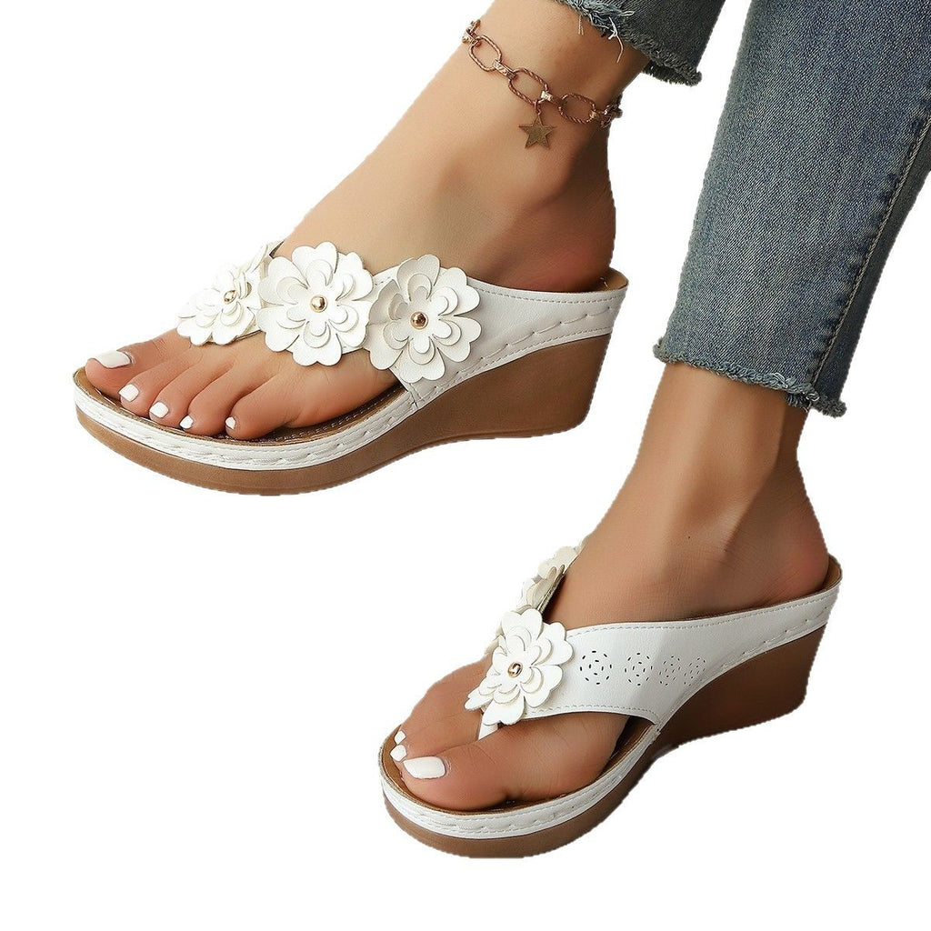 Flower Stitching Wedge Women's Sandals - D&A