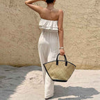 Women's Summer Sleeveless Tube Top Jumpsuit Ruffled Tied Jumpsuit
