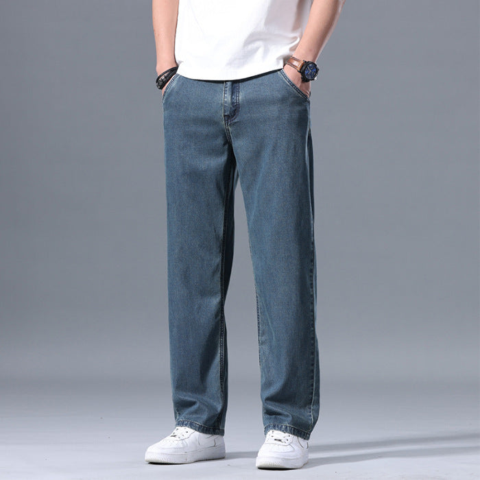 Lyocell Jeans Men's Loose Straight Casual Retro Blue - D&A