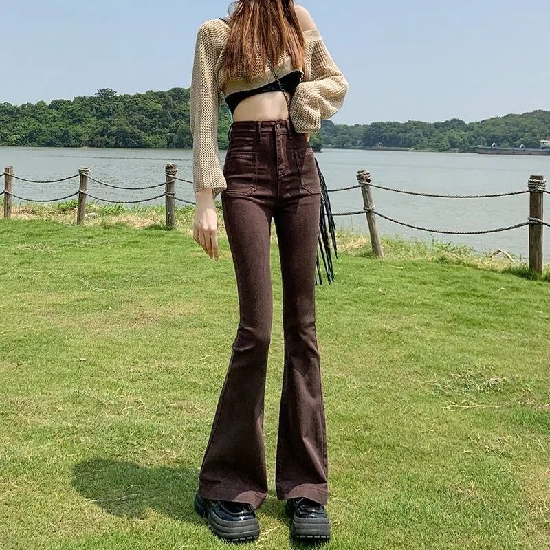 Stretchy High Waist Slimming Design Sense High Street Bell-bottom Pants Tide - D&A