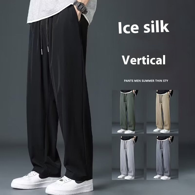 Ice Silk Men's Summer Thin High Street Drooping Straight Wide Leg Pants - D&A