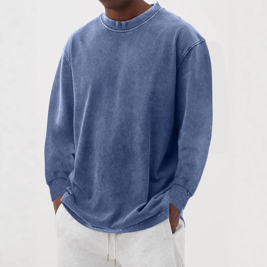 Washed Old Solid Color Men's Long-sleeved T-shirt - D&A