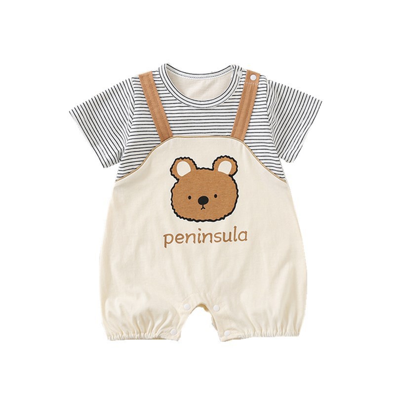 Cartoon Bear Print Baby Short Sleeve Rompers - D&A