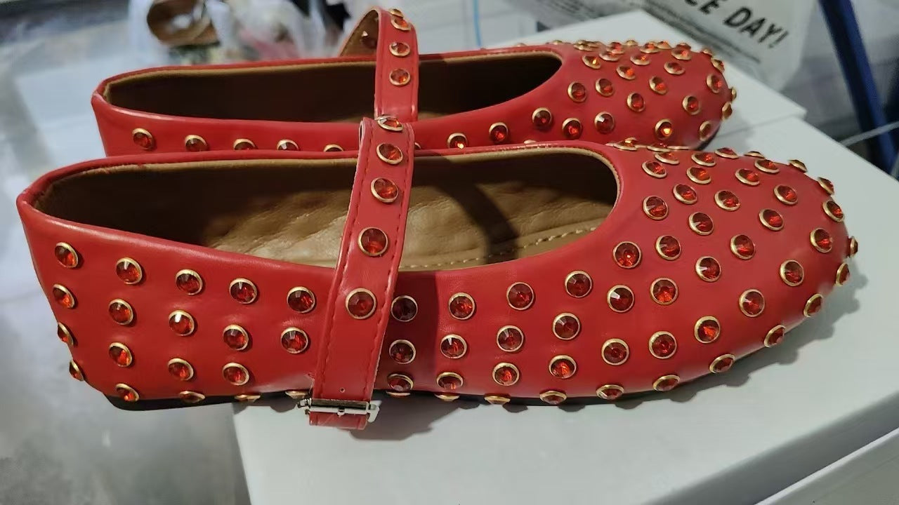 Round Toe Flat Bottom Comfortable Fashion Women's Shoes High Quality In Stock Red - D&A