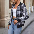 European And American Autumn And Winter Plaid Baseball Jacket Jacket - D&A