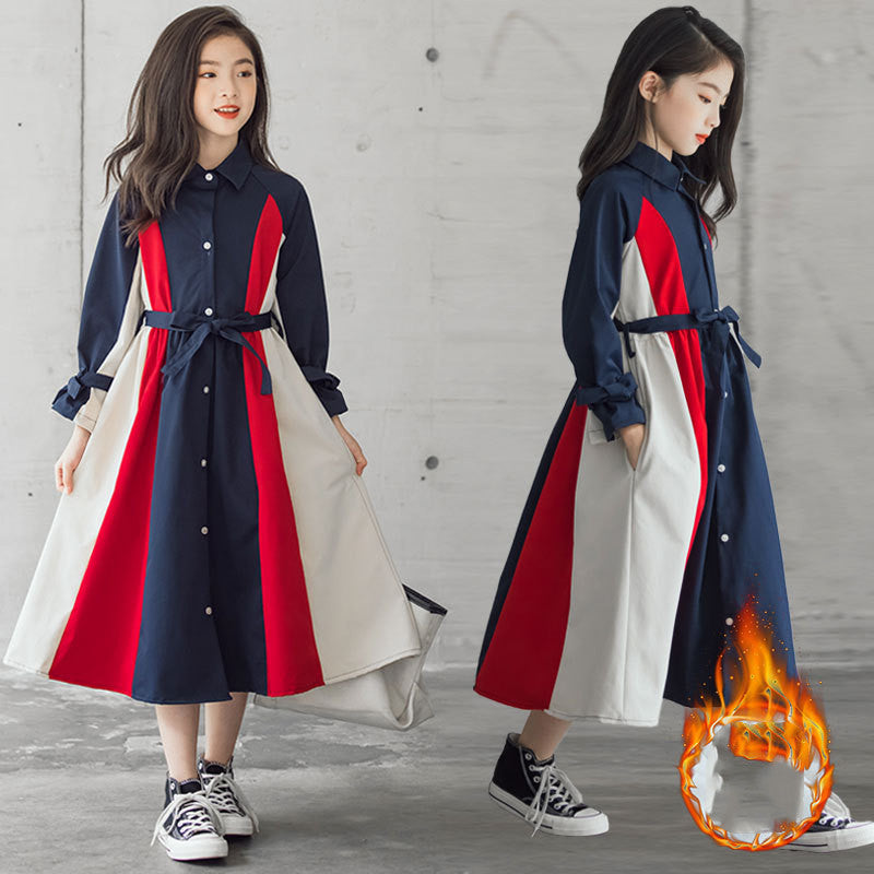 Korean Version Of The Big Kids Girls Multi-color Stitching Fashion A-line Skirt Winter models - D&A