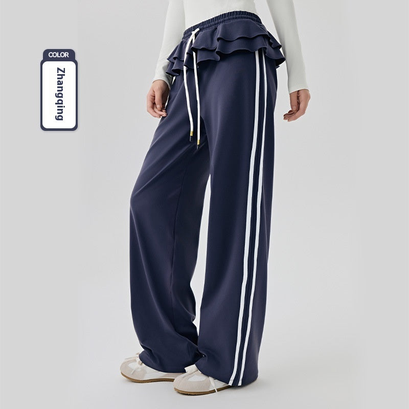Loose Sports Pants Casual Women's Flounced Design Ballet Style Fashionable Side Stripes Zhang Qing - D&A