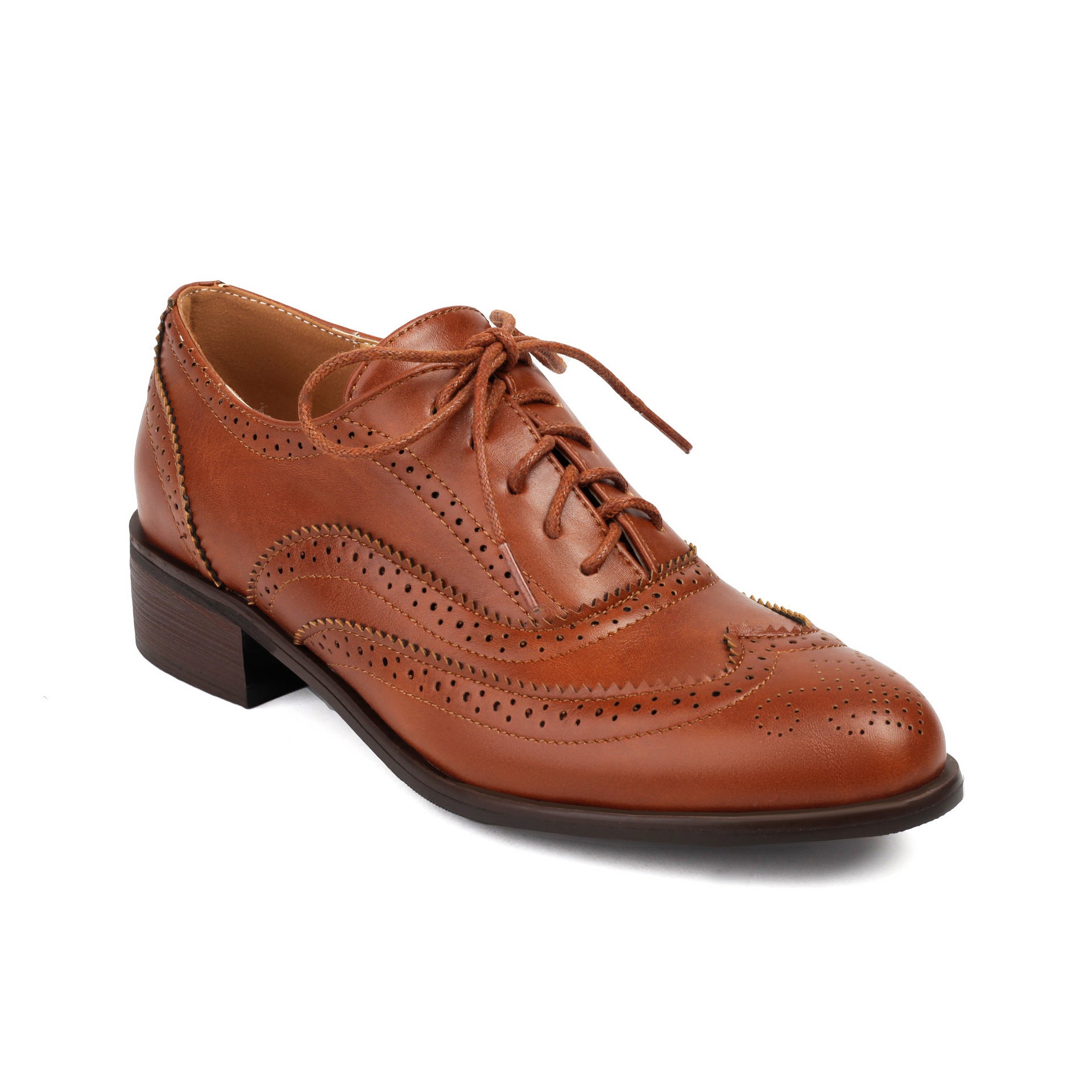 Retro British Contrasting Color Brogue High-cut Lace-up Shoes Brown - D&A