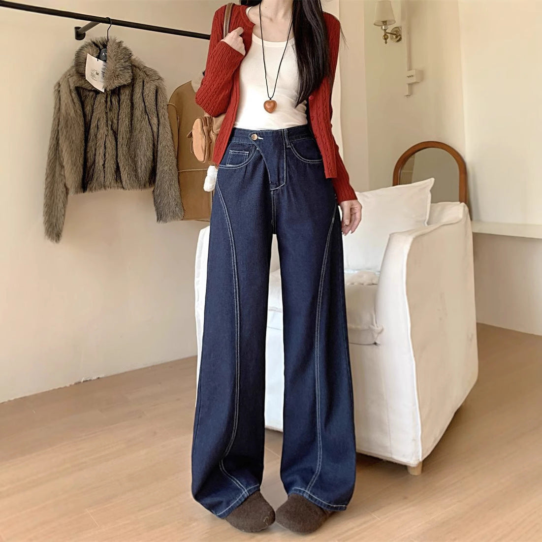 American Retro Irregular Dark Blue Jeans - D&A