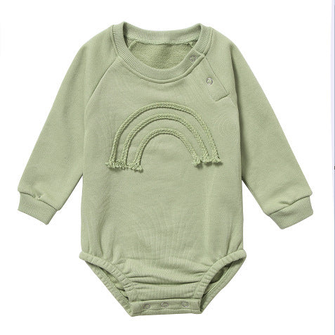 Spring And Autumn Romper R Baby Long Sleeve Waffle Green cotton rope - D&A