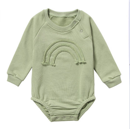 Spring And Autumn Romper R Baby Long Sleeve Waffle Green cotton rope - D&A
