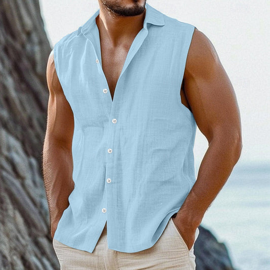 Cotton Linen Lapel Thin Simple Shirt Vest - D&A