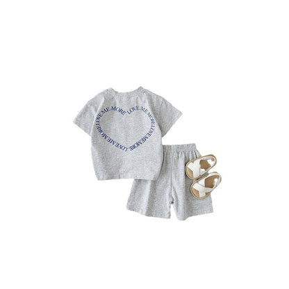 Heart Printing Short Sleeve Suit Korean Style Baby Boys' And Girls' Clothing Two-piece Set - D&A