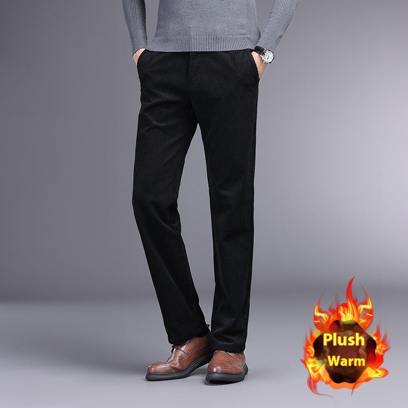 British Retro Middle-aged And Elderly Striped Pants Black Plus Velvet - D&A