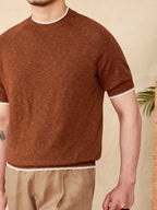 Breathable Round Neck Linen Cotton Casual Knitted Short-sleeved T-shirt - D&A
