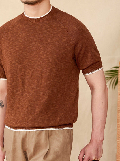Breathable Round Neck Linen Cotton Casual Knitted Short-sleeved T-shirt - D&A