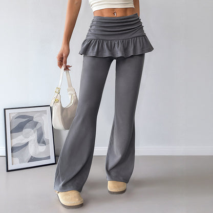 Women's Solid Color Fake Two-piece Casual Pants - D&A