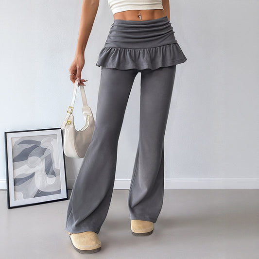 Women's Solid Color Fake Two-piece Casual Pants - D&A