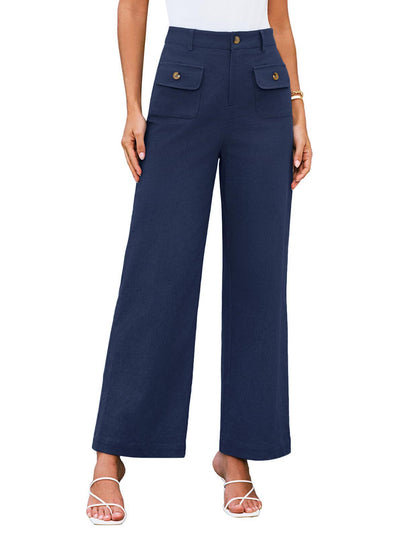 Women's High Waist Wide Leg Pants Stretch Casual Pants Navy Blue - D&A