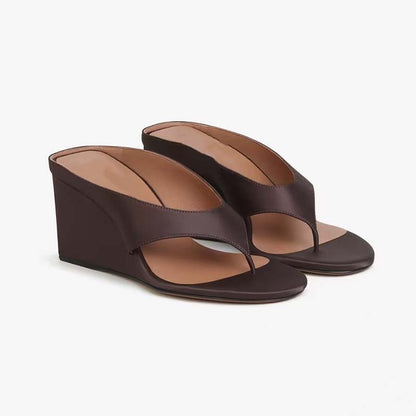 Wedge Platform Flip-flops All-matching Slippers Brown - D&A