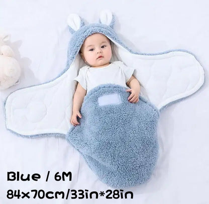 Super Soft Baby Sleeping Bag Fluffy Fleece Newborn Blanket Swaddle Blankets, Unisex Baby Wrap For Newborn Baby Boys Girls With Head-Protecting & Head-Supporting Function, Wearable Swaddle Sleep Sack Blue 6M - D&A