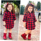 Fashion Girls Long Red Plaid Dress With Belt - D&A
